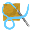 Abstract icon featuring a pencil and sticky note.